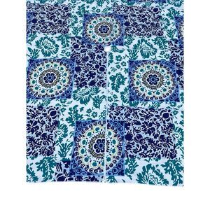 Outdoor Blue & White Floral Block Print Umbrella Tablecloth W Zip Opening 82x60